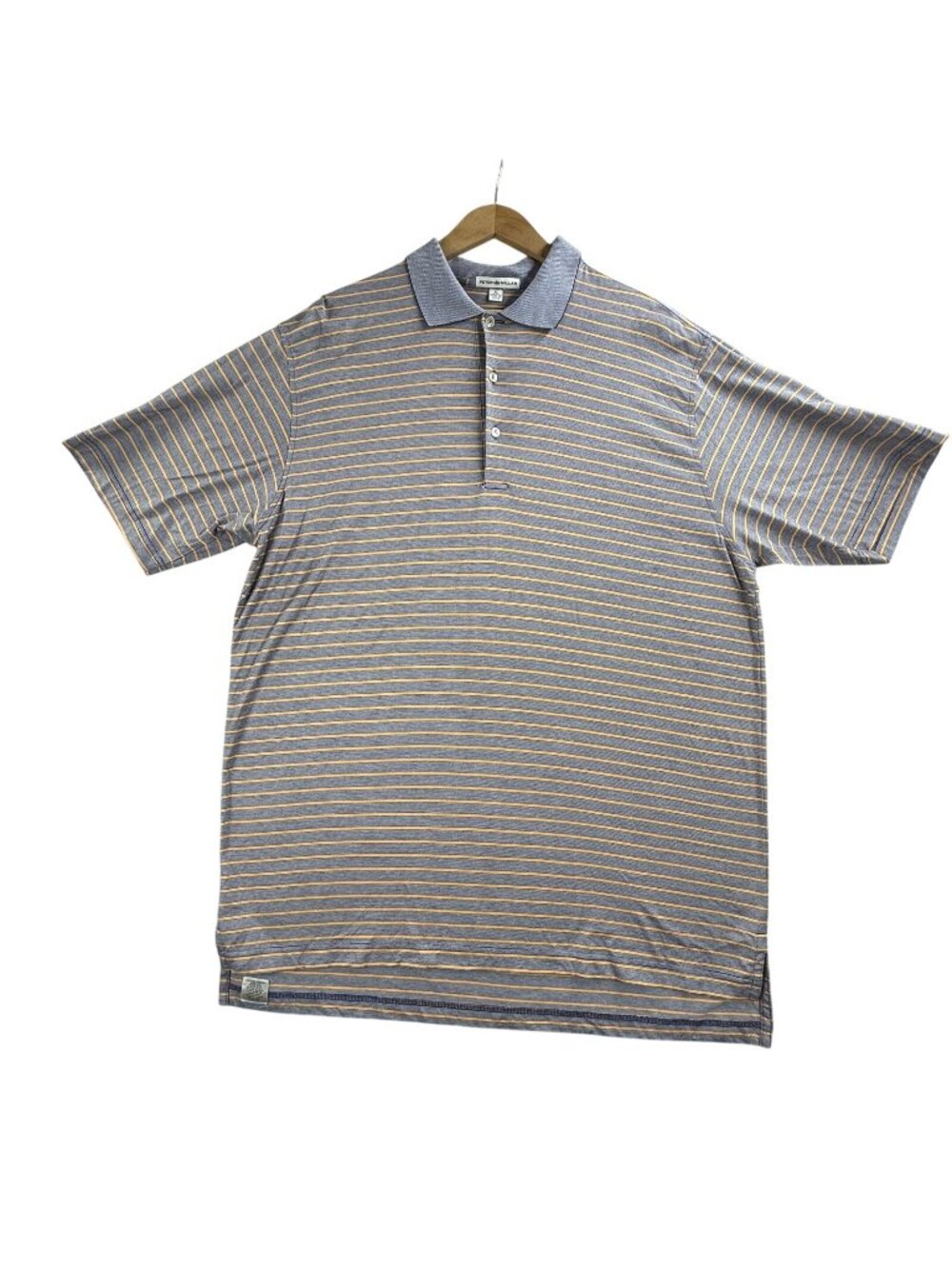 Peter Millar Polo Shirt Mens XL Blue Yellow Stripe Cotton Jersey Casual Golf